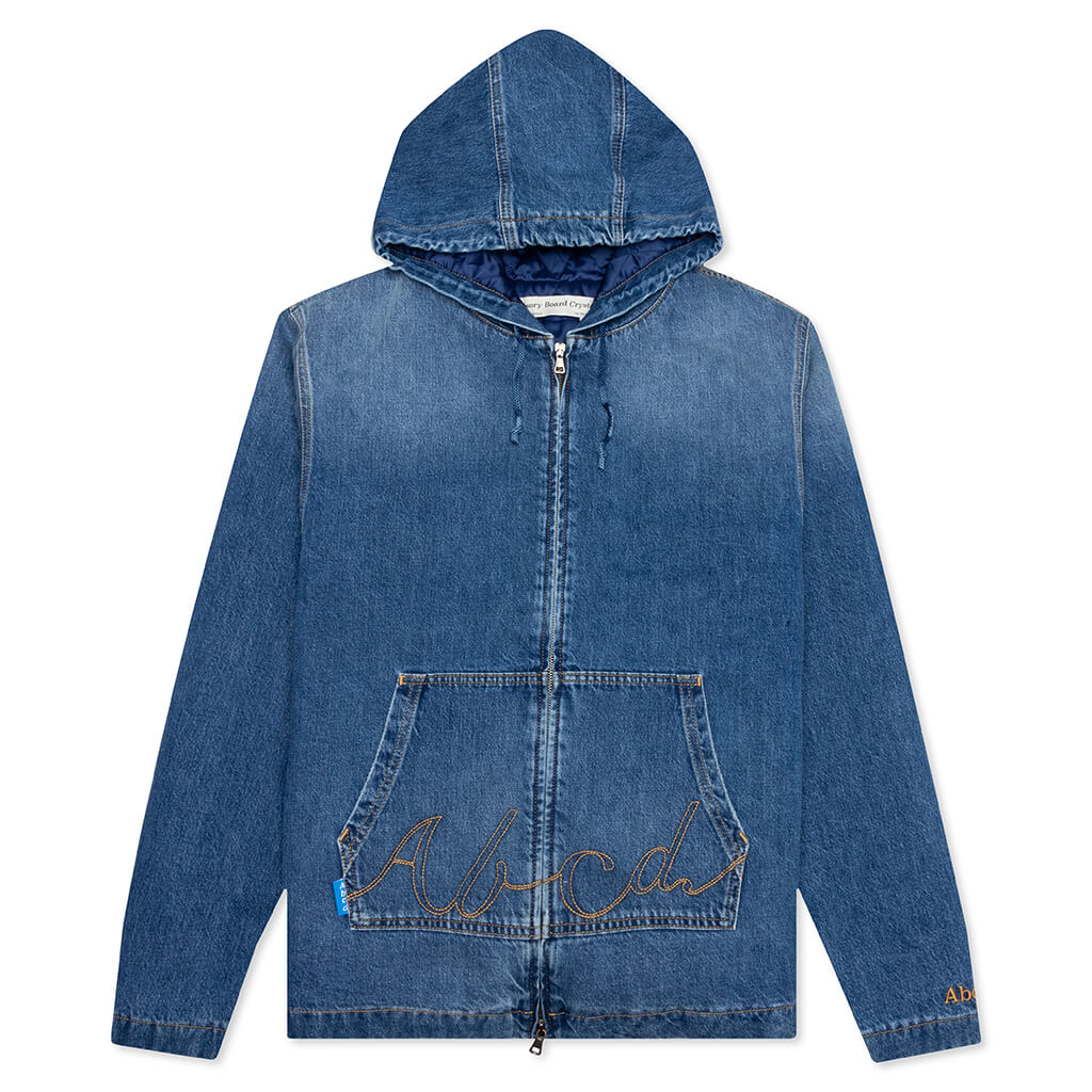 Quilted Denim Hoodie Jacket - Vintage Blue