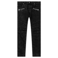 Double Stonewash Ribbed Slim Jeans - Noir Delave