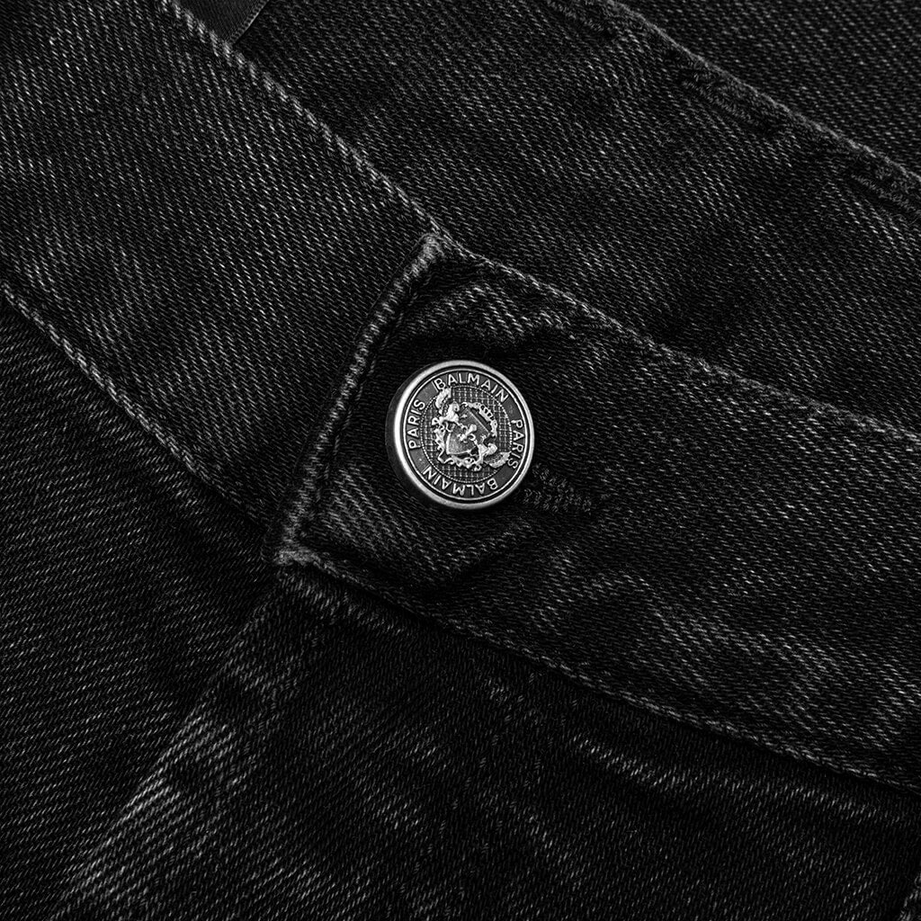 Double Stonewash Ribbed Slim Jeans - Noir Delave