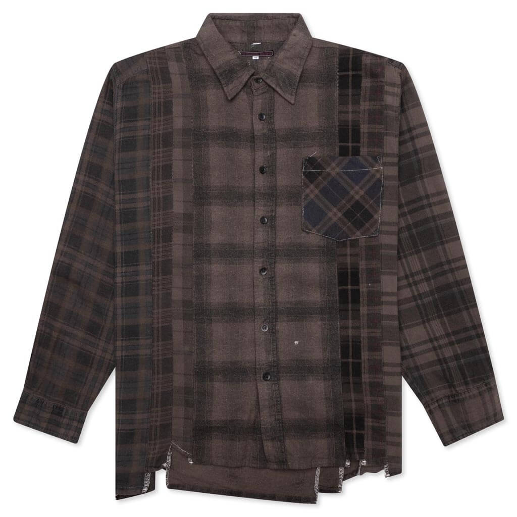 Flannel Shirt 7 Cuts Shirt Over Dye - Brown