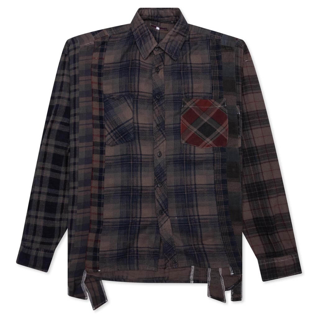 Flannel Shirt 7 Cuts Shirt Over Dye - Brown