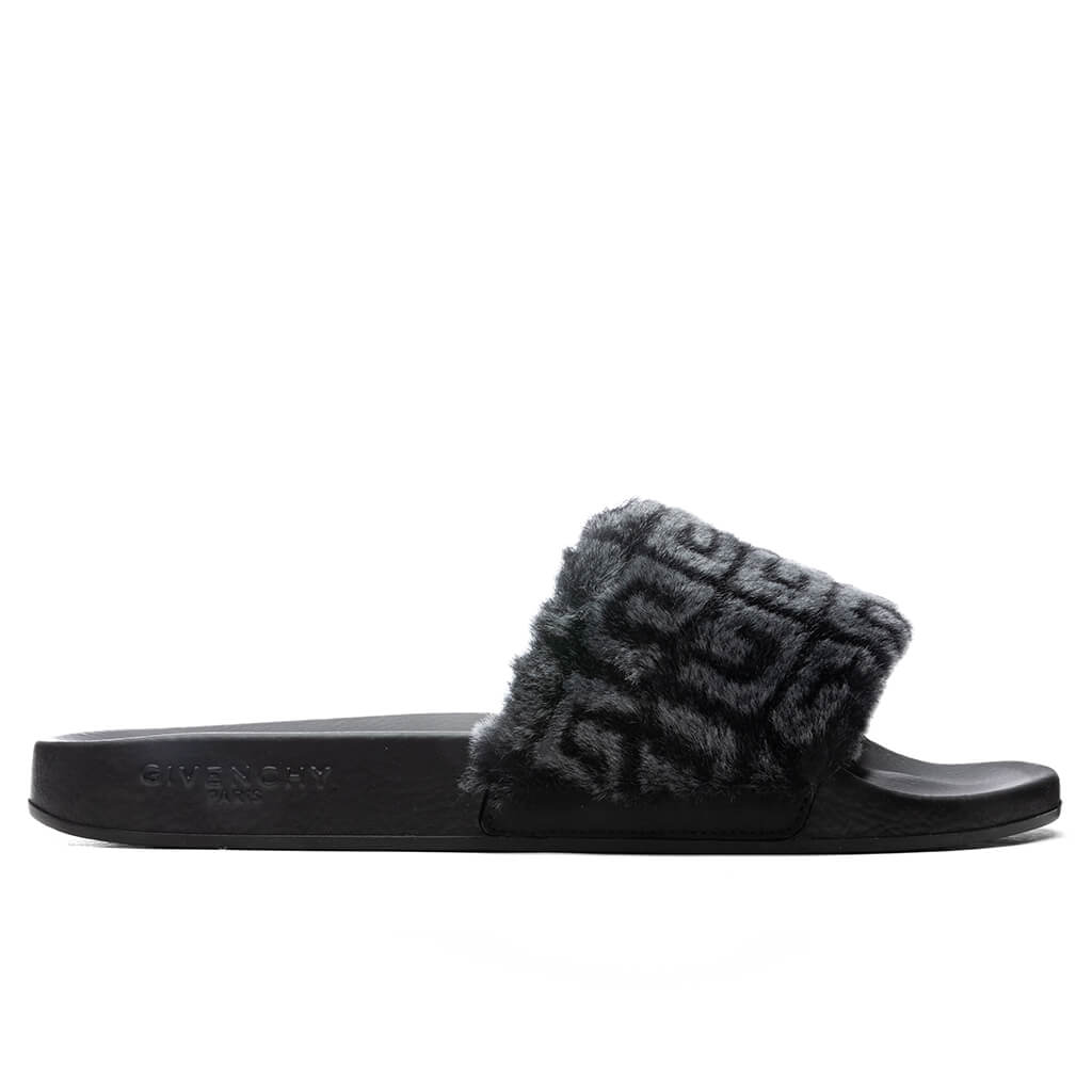 Leather Slide Flat Sandal - Black