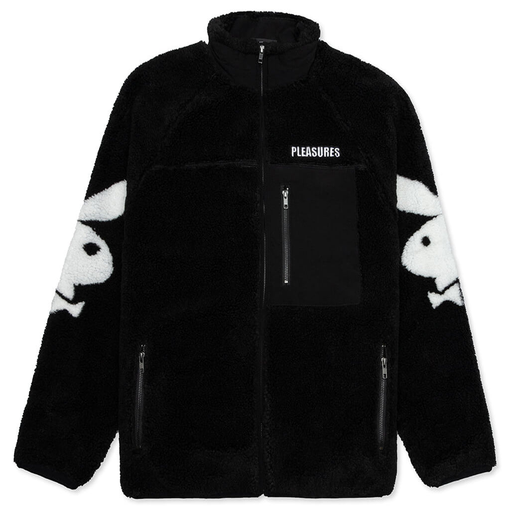 Playboy Bunny Sherpa Zip Up Jacket - Black