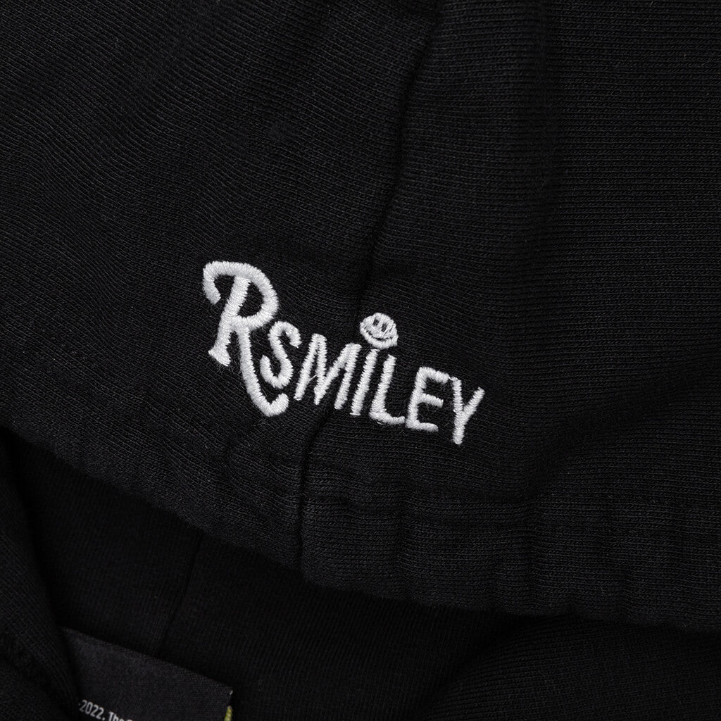 Smiley Print Destroy Washed Regular Fit Hoodie - Black