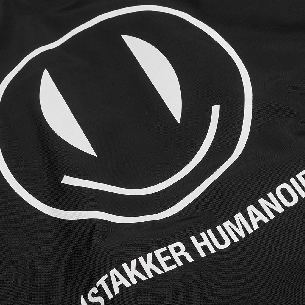 Smiley Print and Badge Bomber Jacket - Black