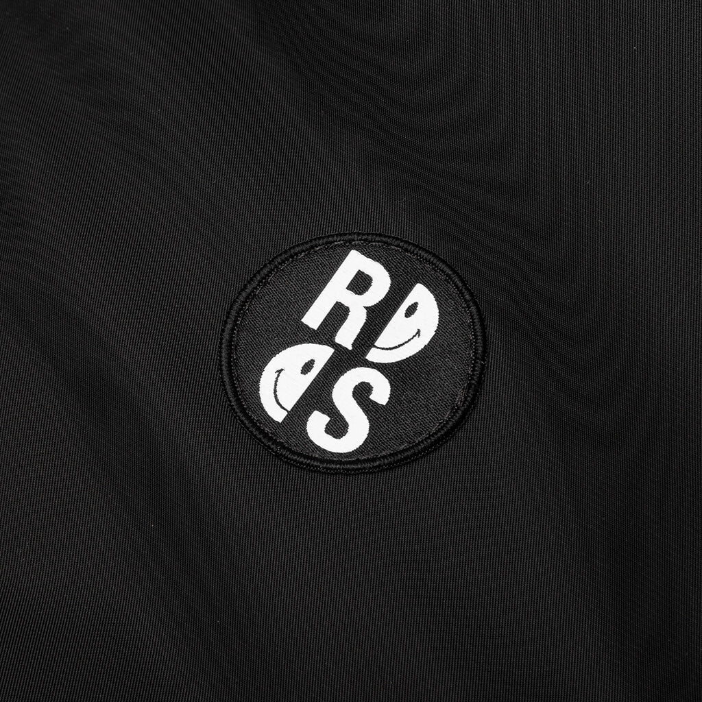 Smiley Print and Badge Bomber Jacket - Black