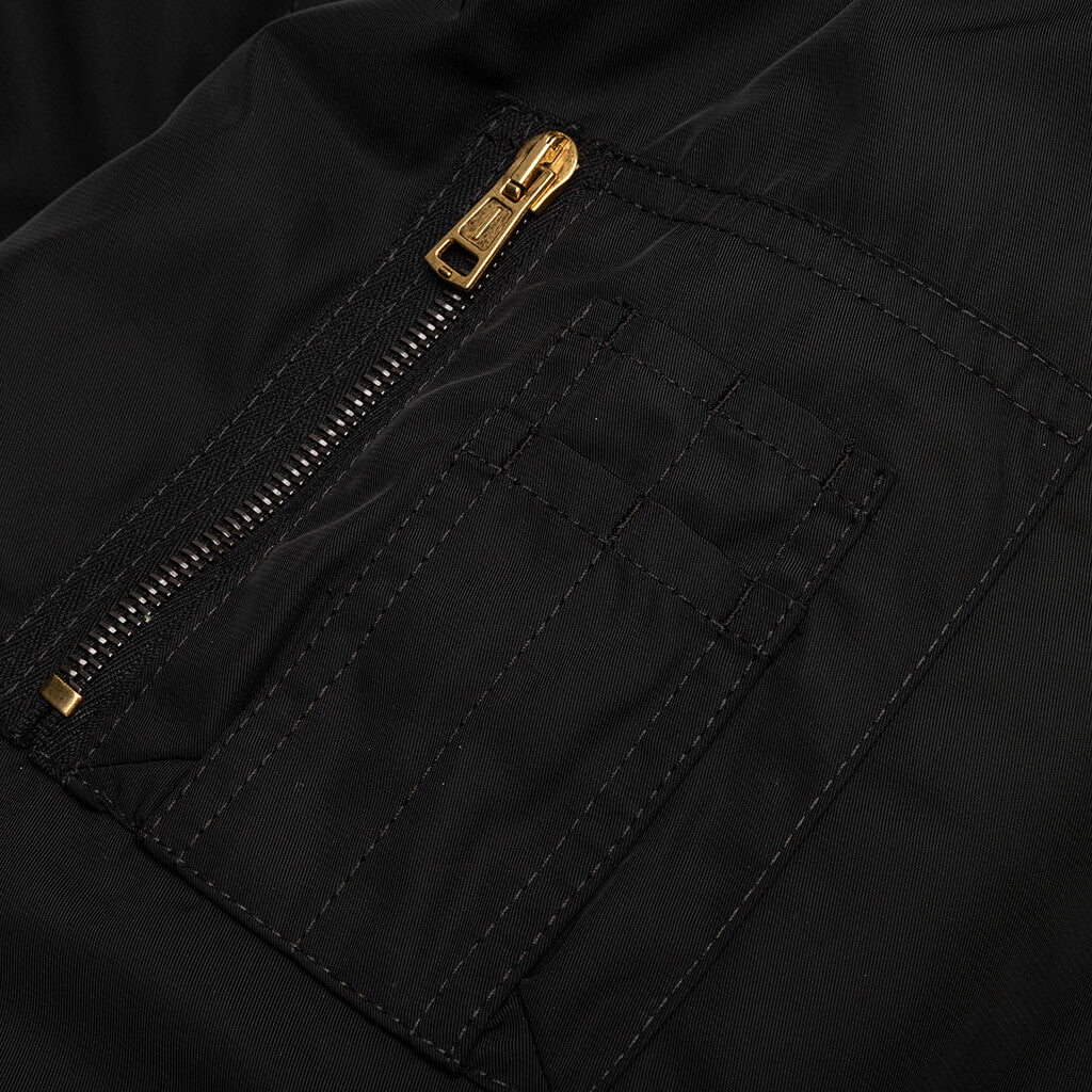 Smiley Print and Badge Bomber Jacket - Black