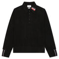 Thom Brown Wide Stripe Mixed Stitch Fine Merino Wool L/S Polo - Black